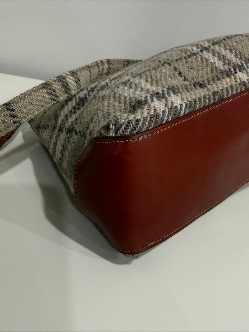 Burberry Plaid Tweed Tote Bag with Brown Trim - Picture 6 of 14